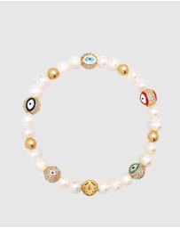 Nialaya Jewellery - Men's Evil Eye Pearl Bracelet