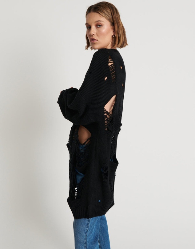 ONE TEASPOON - Black Hercules Shredded Sweater