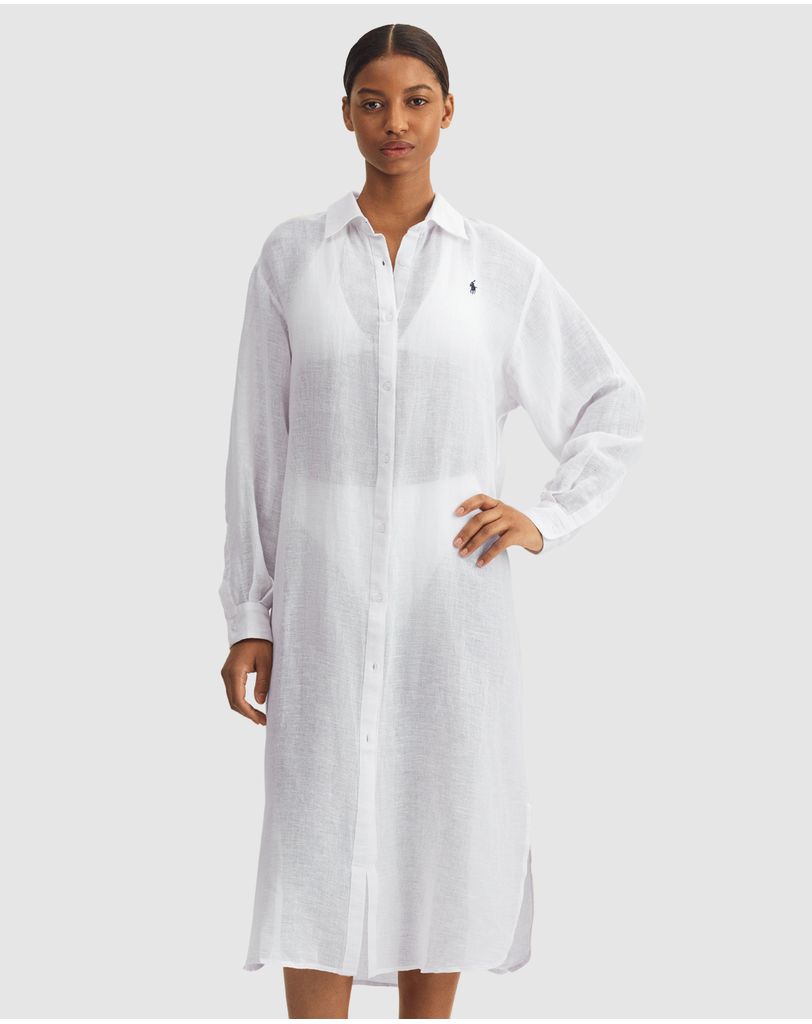 chinese dress ladies The Flagler Cover Up in Blue Sky Linen Stripe S main image 0