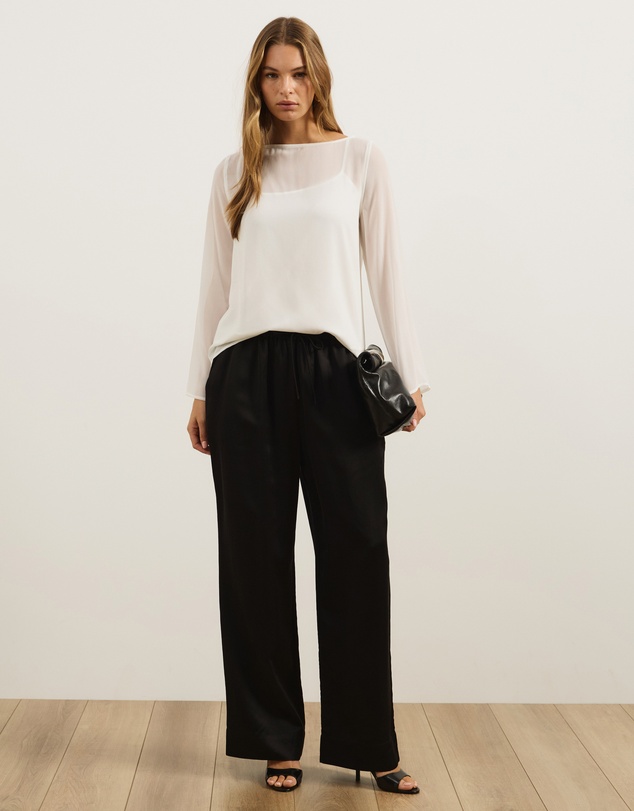 Atmos&Here - Leah Chiffon Boat Neck Long Sleeve Top