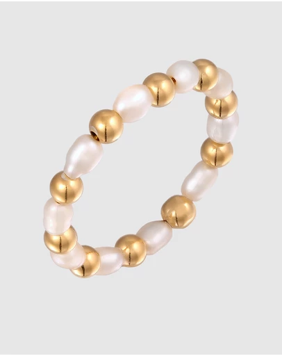 Elli Jewelry - Ring Festival with Freshwater Pearls in 925 Sterling Silver Gold Plated