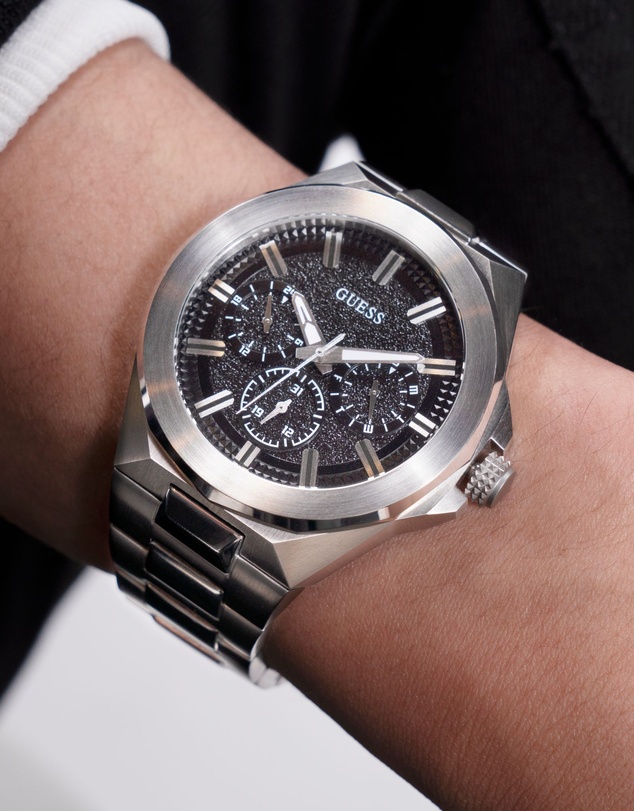 GUESS - Silver-Tone Multi-function 46mm Black Dial Men's Watch