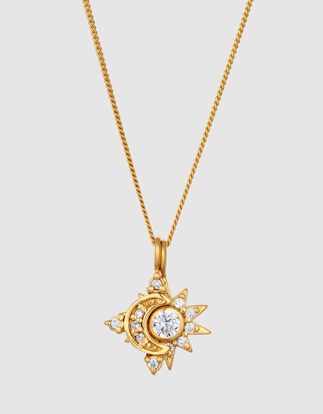 Elli Jewelry - Necklace Zirconia Moon 925 Sterling Silver Gold-Plated
