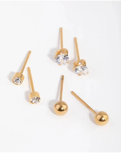 Lovisa - 24 Carat Gold Plated Surgical Steel Love Pack Stud Earrings