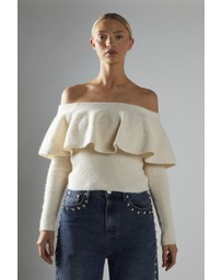 Glamorous - Cream Peplum-Bardot Jumper