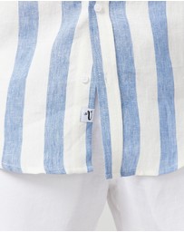 Vacay Swimwear - S/S Blue Stripe Linen Shirt
