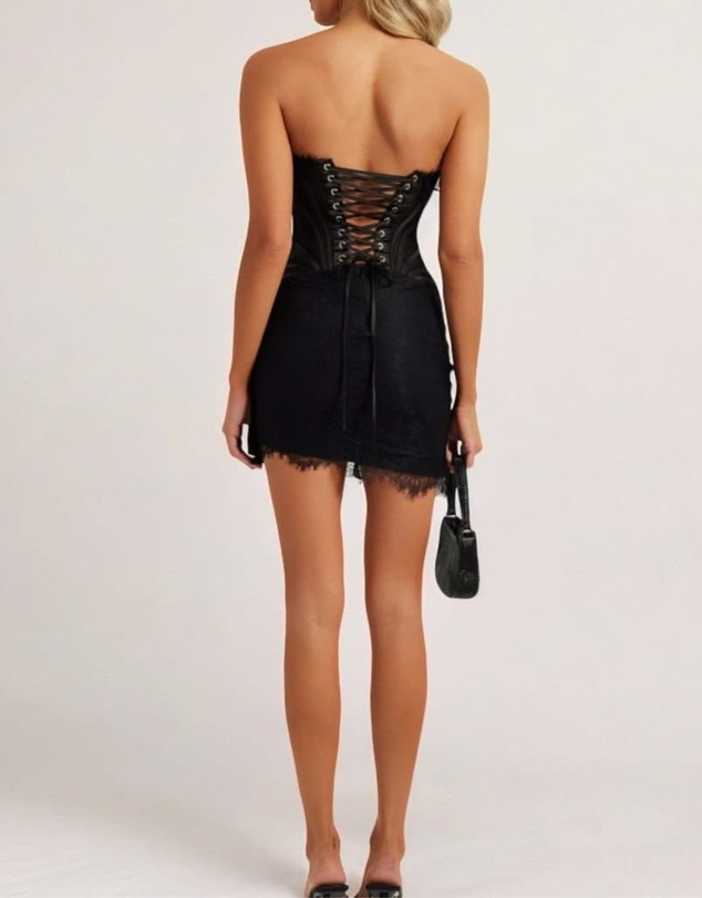 Heiress Beverly Hills - Lace Mesh Corset Drape Mini Dress