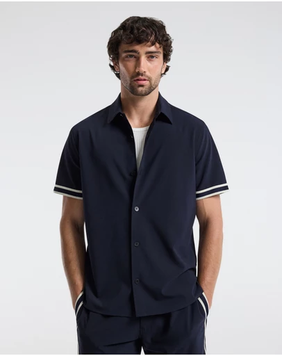 Calibre - Stripe Trim Textured Overshirt Navy
