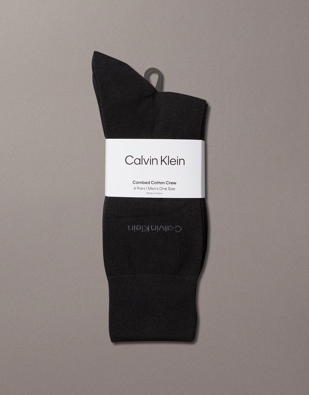 Calvin Klein - 6 Pack Combed Cotton Flat Knit Crew Socks
