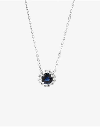 Michael Hill - Halo Pendant with Sapphire & 0.14 Carat TW of Diamonds in 10kt White Gold
