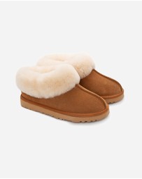 Ozwear Connection Uggs - Ugg Slippers Collar Unisex Premium Sheepskin Slippers Suede