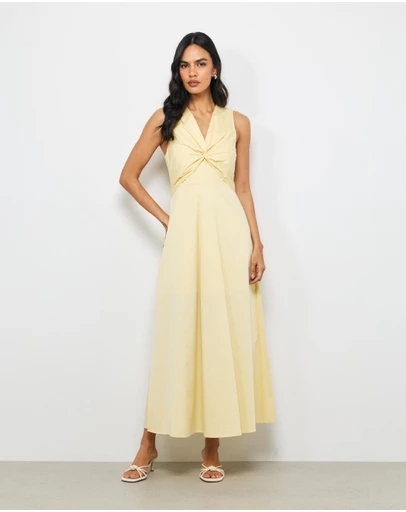 AERE - Willa Twist Front Cotton Midi Dress
