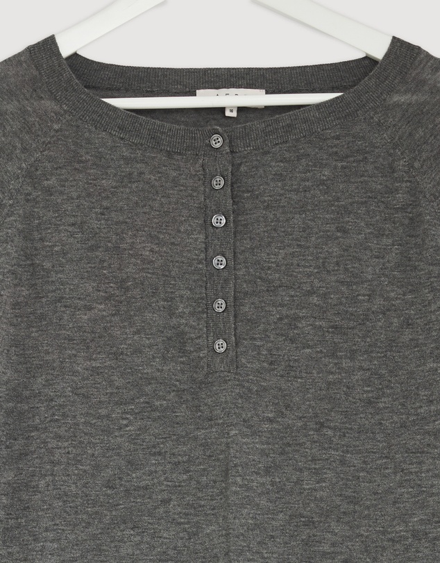 Revibe - Repaired AERE Asha Semi-Sheer Merino Wool Henley Top - AU 16