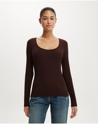 Cotton On - Scoop Neck Rib Long Sleeve Top