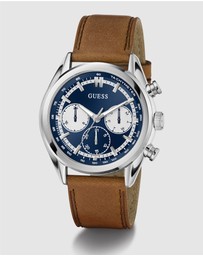 GUESS - Guess Dawson Mens Brown Silver Tone Multi-function Watch