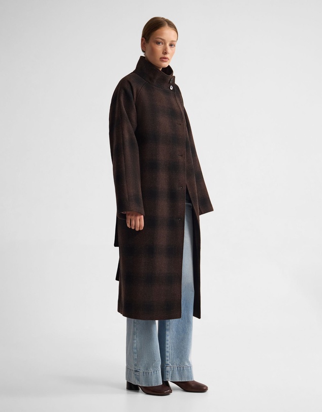 Oxford - Edi Check Funnel Collar Wool Coat