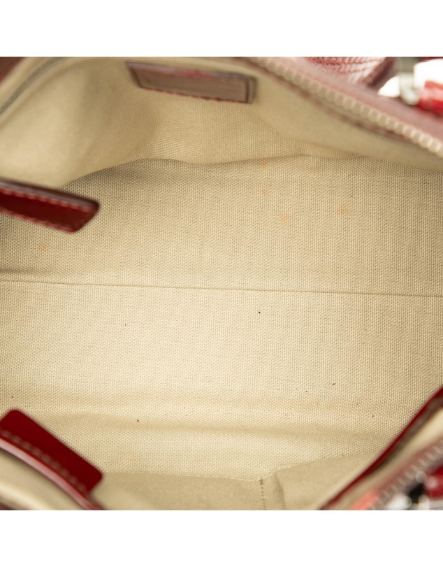 Pre-Loved by Azura Reborn - Pre-Loved Patent Trimmed House Check Coated Canvas Hearts Pilgrim Satchel