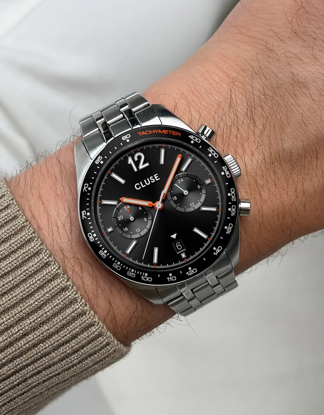 Cluse - Aravis Dual Timer Steel, Black, Silver Colour