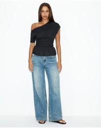 Dazie - Crushing On You Ruched One Shoulder Linen Blend Top