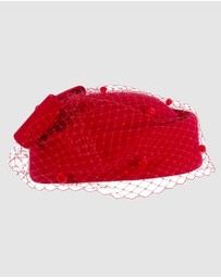 Max Alexander - Felt Red Pillbox Hat With Veil