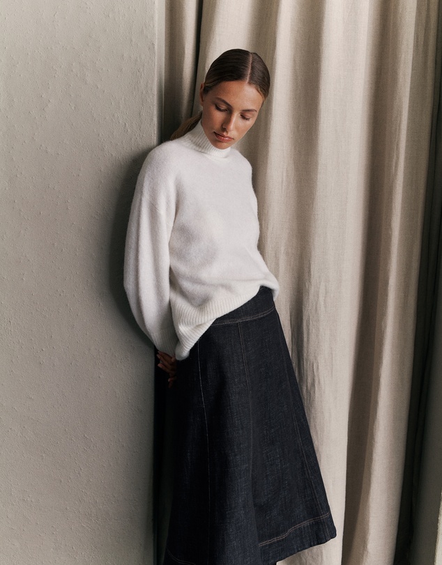 Trenery - Alpaca Merino Blend Relaxed Mock Neck in Marshmallow
