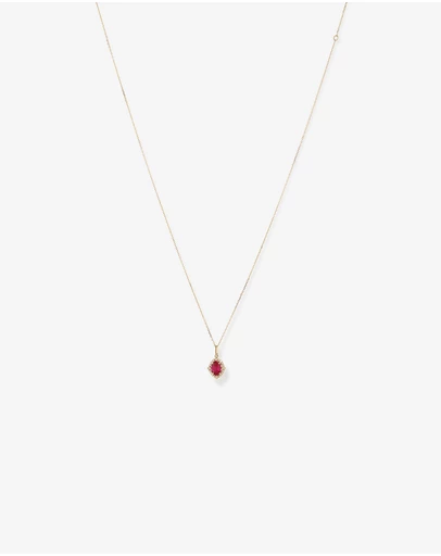 Michael Hill - Oval Cut Created Ruby and Diamond Halo Pendant Necklace in 10kt Yellow Gold