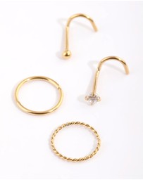 Lovisa - Gold Plated Surgical Steel Diamante Twisted Nose Ring 4-Pack