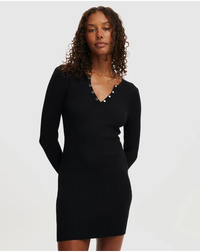 Cotton On - Rib Knit Snap Mini Dress