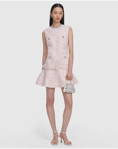 Self Portrait - Sequin Boucle Belted Mini Dress