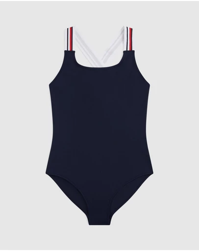 Tommy Hilfiger - Global Stripe Square Neck Crossover Swimsuit - Teens