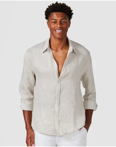 Vacay Swimwear - Brown Stripe Linen Shirt