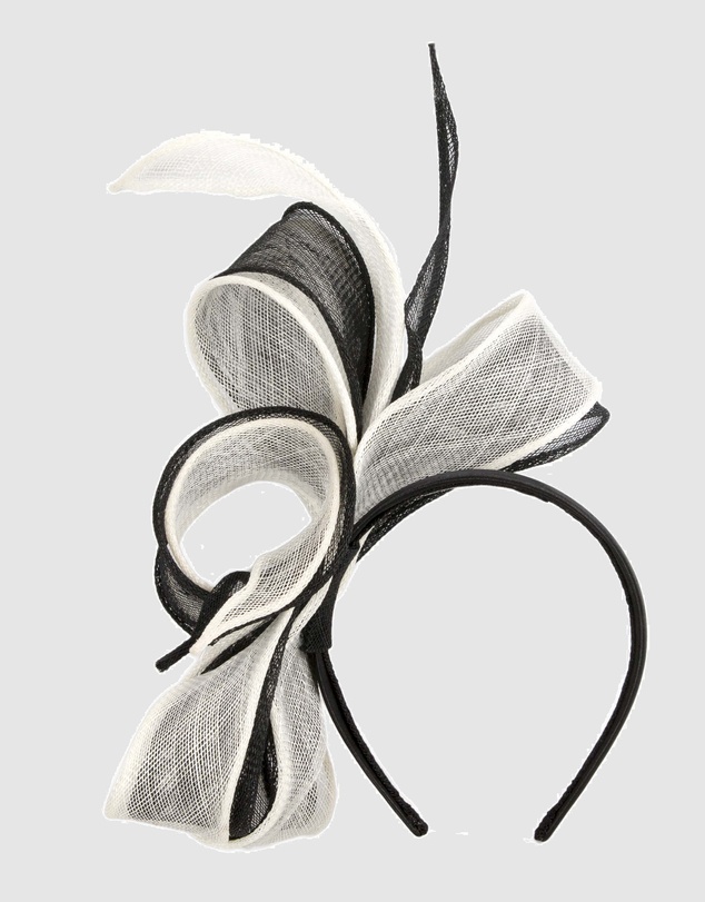 Max Alexander - Cream and Black Sinamay Bow Racing Fascinator
