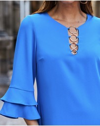 Sosandar - Ring Detail Ruffle Sleeve Shift Dress