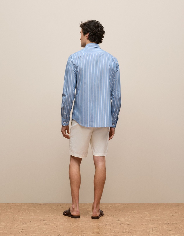 Trenery - Regular Fit Poplin Stripe Long Sleeve Shirt in Dusty Blue
