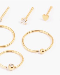 Lovisa - Gold Plated Surgical Steel Bone & Ball Nose Ring 6-Pack