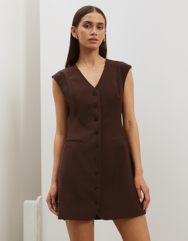 Atmos&Here - Cap Sleeve Button-Down Mini Dress