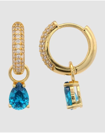 Georgini - GEORGINI WISTERIA DUO PEAR EARRINGS BLUE TOPAZ CZ GOLD