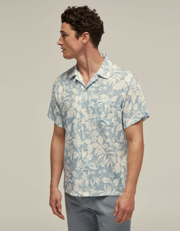 Oxford - Vinny Linen Blend Printed Short Sleeve Shirt