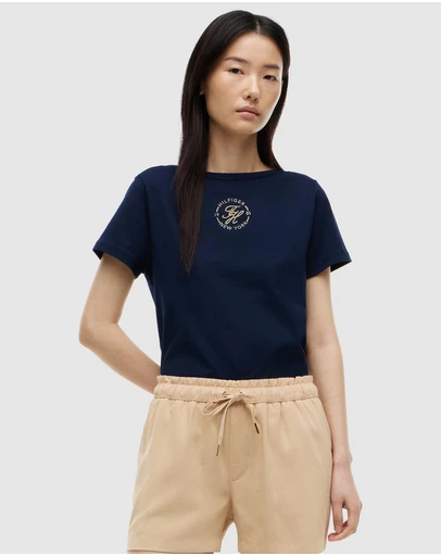 Tommy Hilfiger - Metallic Logo Embroidery Boat Neck T-Shirt