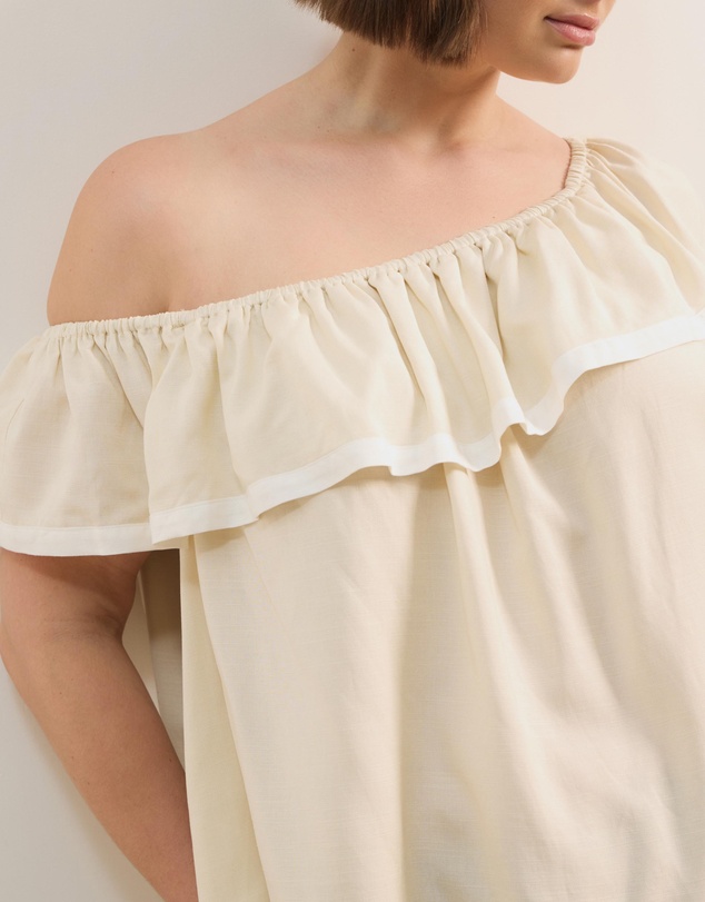 Atmos&Here Curvy - Sienna Linen Blend One Shoulder Tier Top With Contrast Trim