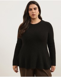 Atmos&Here Curvy - Ivy Boat Neck Long Sleeve Peplum Knit Top