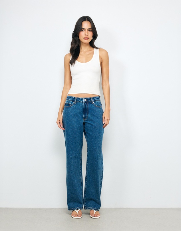 AERE - Elle Mid Rise Relaxed Straight Leg Jeans