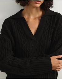 Atmos&Here - Faye Cable Knit Pullover With Collar