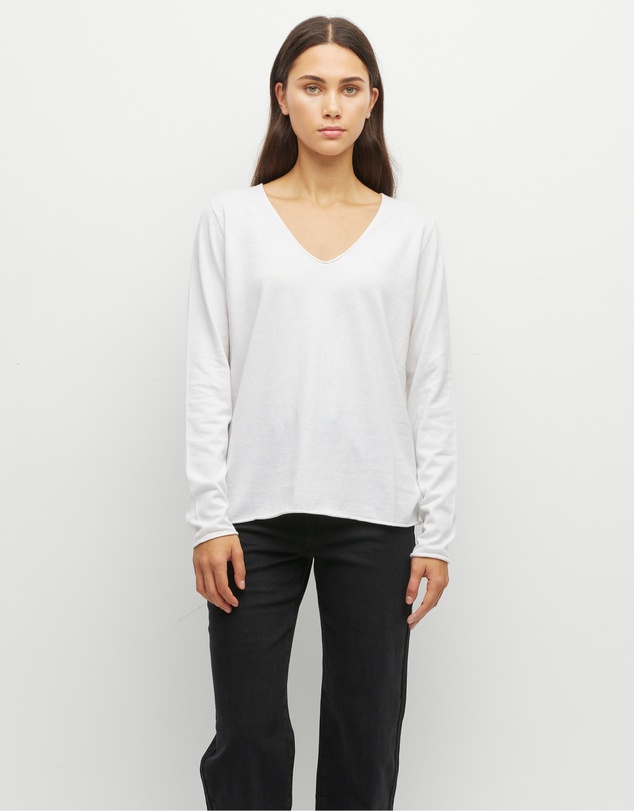 JH Lounge - JHL V-Neck L/S T (Fine Cotton Cashmere) White