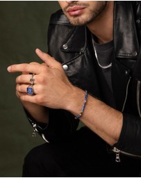 Nialaya Jewellery - Men's Wristband with Blue Lapis and Brown Tiger Eye Heishi Beads