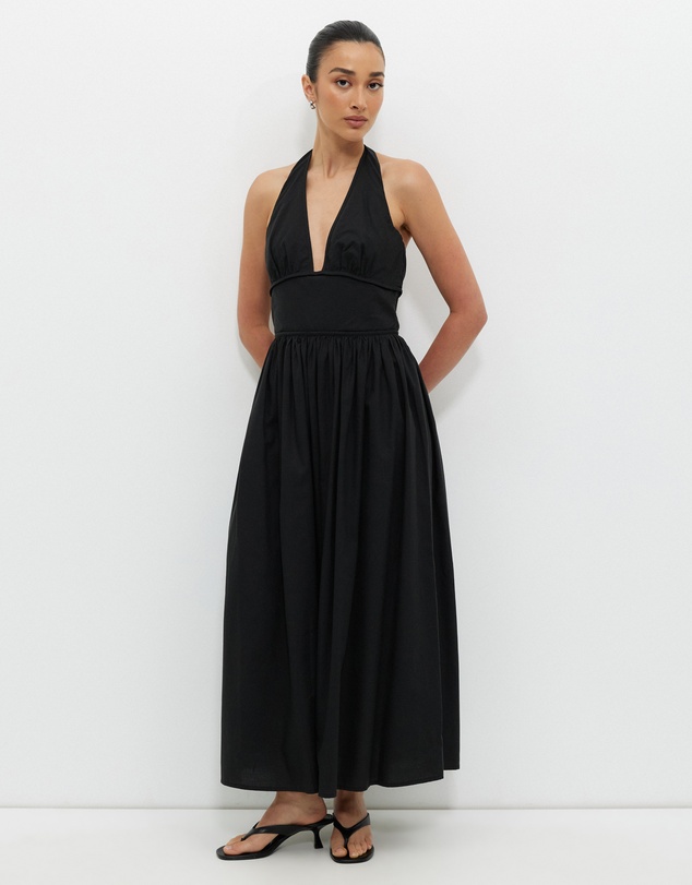 Calli - Contrast Bind Halter Midi Dress
