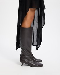 AERE - Maria Leather Knee High Kitten Heel Boots