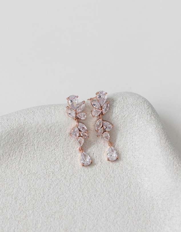 The White Collection - Clara - Rose Gold Bridal Drop Earrings
