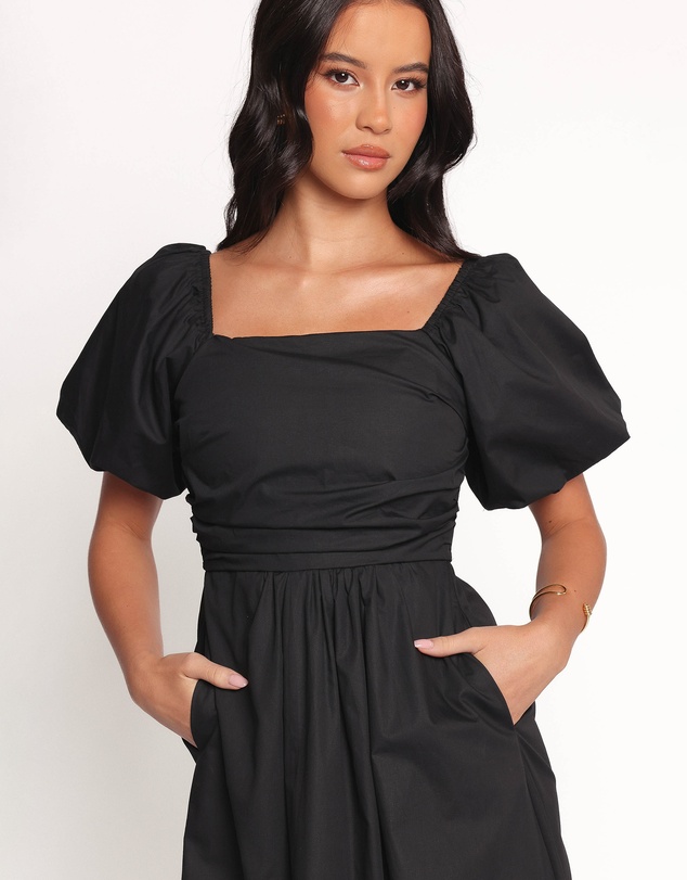 Petal & Pup - Clo Puff Sleeve Midi Dress - Black
