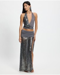 Jaded London - Sequin Mesh Maxi Skirt With Fold Over Waistband